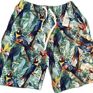 NWT Tropical Parrot Print Men's Swim Shorts